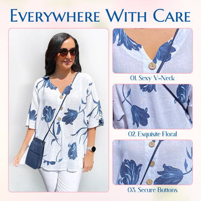 🎉Neue Produkteinführung💐👚 – Lockeres Damenoberteil aus Leinen mit V-Ausschnitt 💝🌹