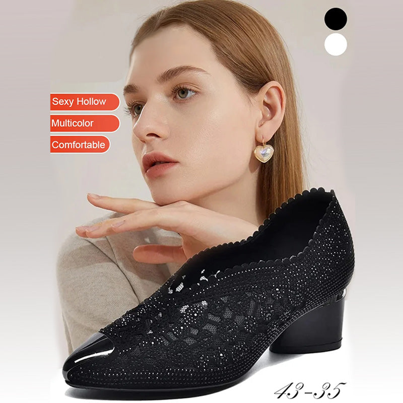🔥Zeitlich begrenzter Rabatt👡Slipper aus Mesh mit Kristallen und dickem Absatz