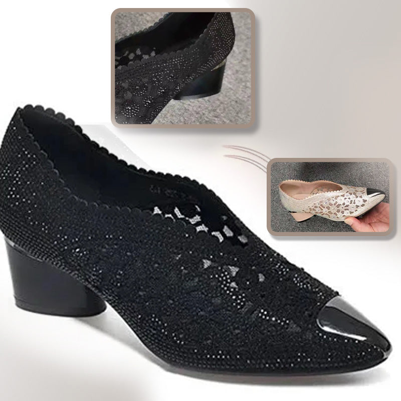 🔥Zeitlich begrenzter Rabatt👡Slipper aus Mesh mit Kristallen und dickem Absatz