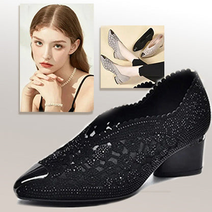 🔥Zeitlich begrenzter Rabatt👡Slipper aus Mesh mit Kristallen und dickem Absatz