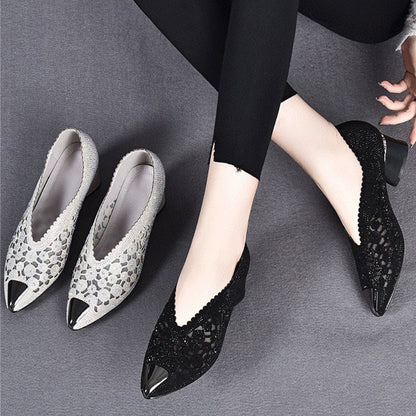 🔥Zeitlich begrenzter Rabatt👡Slipper aus Mesh mit Kristallen und dickem Absatz