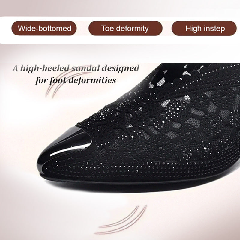 🔥Zeitlich begrenzter Rabatt👡Slipper aus Mesh mit Kristallen und dickem Absatz