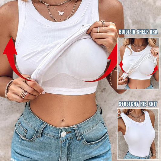 🌟Geripptes Tanktop mit integriertem BH für Frauen🌟