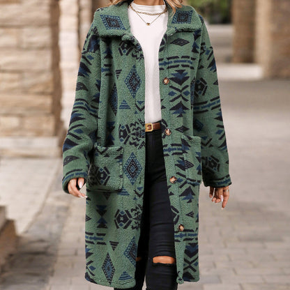 50% Rabatt🔥 Langärmliger Button-Down-Mantel mit Revers-Print für Damen