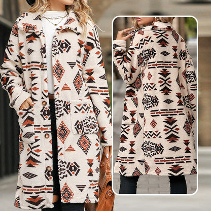 50% Rabatt🔥 Langärmliger Button-Down-Mantel mit Revers-Print für Damen