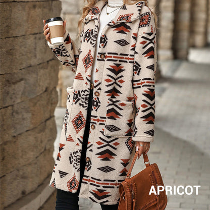 50% Rabatt🔥 Langärmliger Button-Down-Mantel mit Revers-Print für Damen