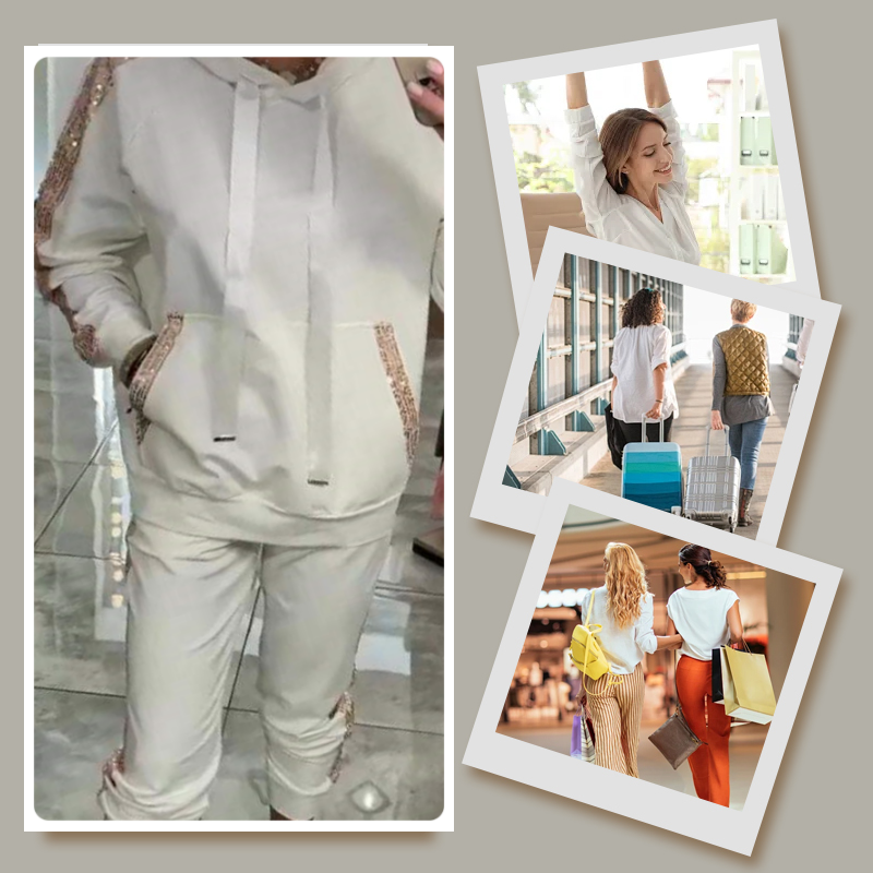 🥰50% Rabatt 2-teiliges Set aus Oberteilen und Hosen mit Kapuze und Kordelzug für Damen