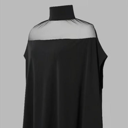 👗 🦇 Lässige Bluse mit Fledermausärmeln – Hochgeschlossen, Transparentes Design, Schwarz 🍂