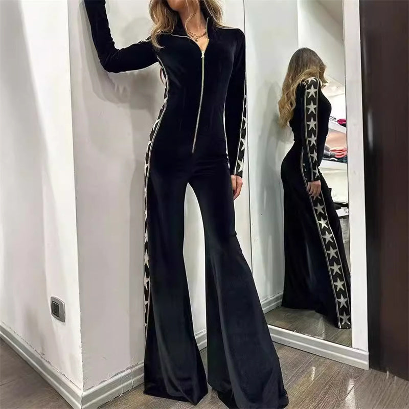 Damen-Jumpsuit mit Schlaghose und Reißverschluss