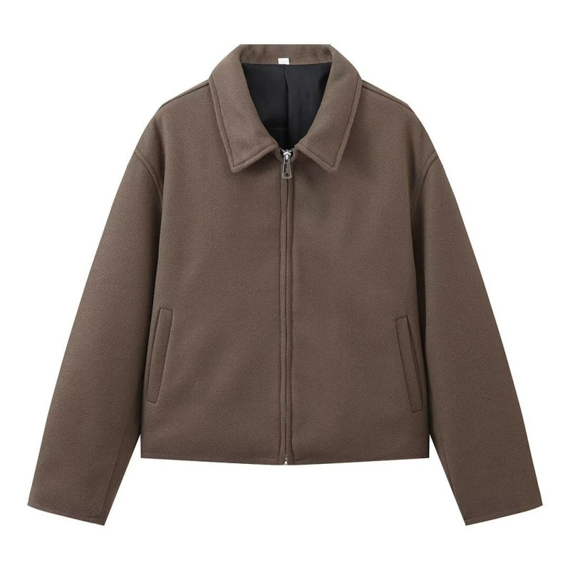 Kurzjacke mit Reißverschluss und Reverskragen in Uni-Farbe für Damen