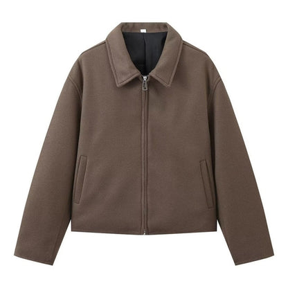 Kurzjacke mit Reißverschluss und Reverskragen in Uni-Farbe für Damen