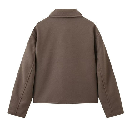 Kurzjacke mit Reißverschluss und Reverskragen in Uni-Farbe für Damen