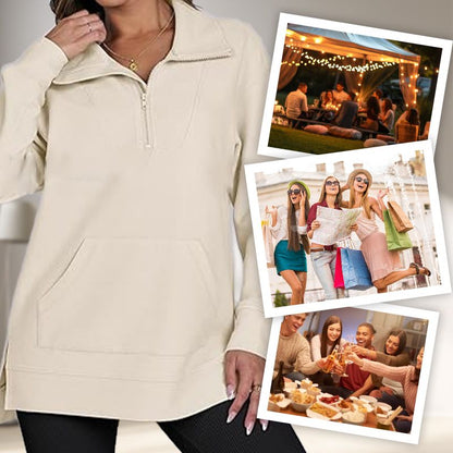 🔥Heißer Verkauf 50% Rabatt🔥Lässiges Damen-Pullover-Top mit halbem Revers und tiefem Saum