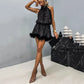 ✨Elegantes Paillettenkleid mit Feder-Saum und Neckholder für Damen✨💃🌟