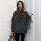Einfarbiges Strick-Sweatshirt mit Kapuze für Damen