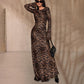 50%off🔥Women's Sexy Leopard Dress with Round Neck & Extra Long Sleeves