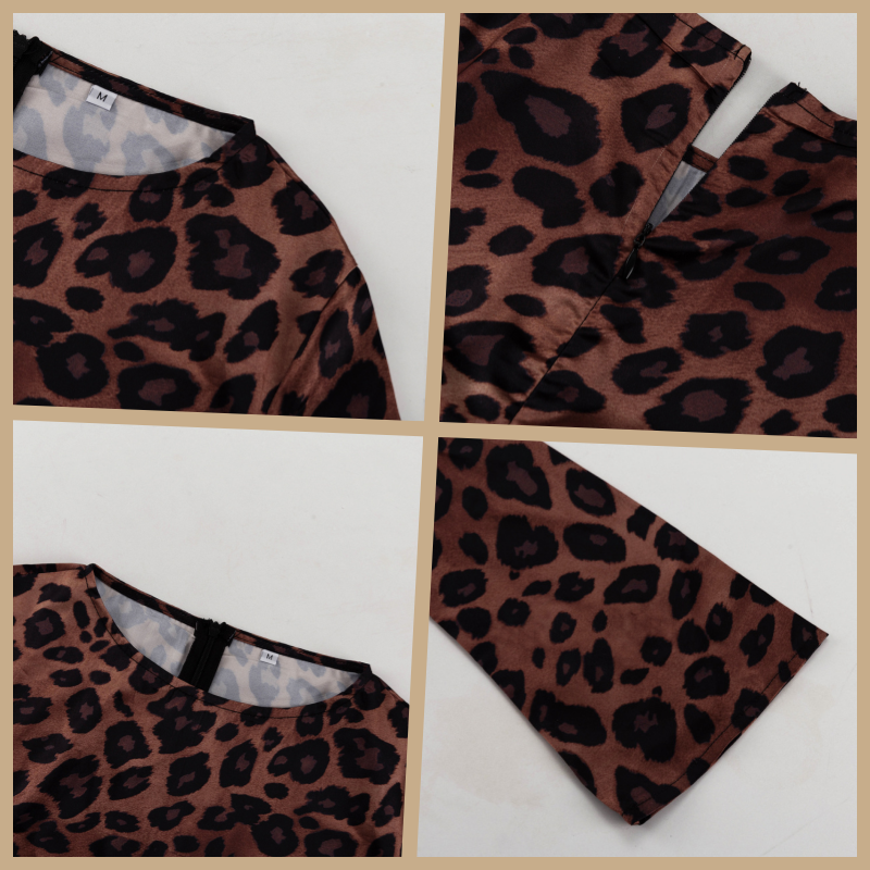 50%off🔥Women's Sexy Leopard Dress with Round Neck & Extra Long Sleeves