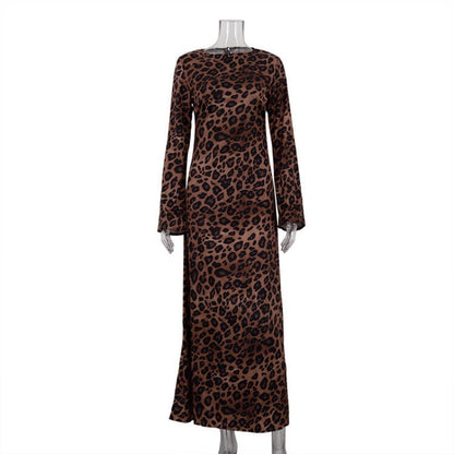 50%off🔥Women's Sexy Leopard Dress with Round Neck & Extra Long Sleeves