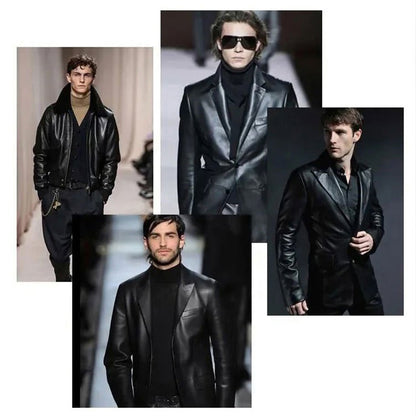 🔥✨Weihnachts-Sonderangebote 🎅🎁Klassische PU-Lederjacke mit Frontreißverschluss für Herren