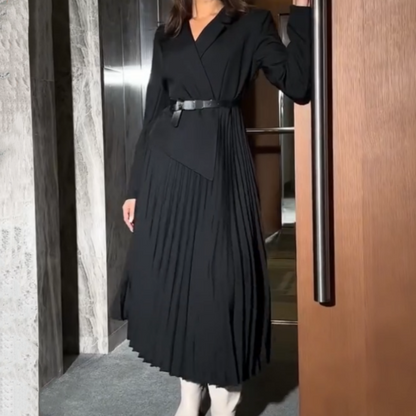 💕Asymmetrisches Patchwork-Blazerkleid mit Gürtel