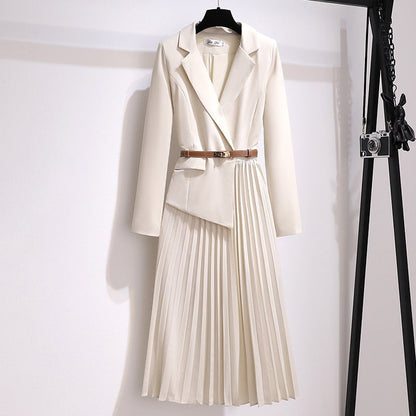 💕Asymmetrisches Patchwork-Blazerkleid mit Gürtel