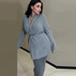 Damen-Set aus einfarbigem Strickpullover mit Knöpfen und langem Rock