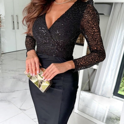 🎅Weihnachts-Specials 58% RABATT🎁Elegantes Sexy Pailletten Kleid mit langen Ärmeln für Frauen