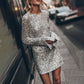 ✨Weihnachts-Specials🎁Elegantes langärmeliges Paillettenkleid für Damen