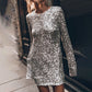 ✨Weihnachts-Specials🎁Elegantes langärmeliges Paillettenkleid für Damen
