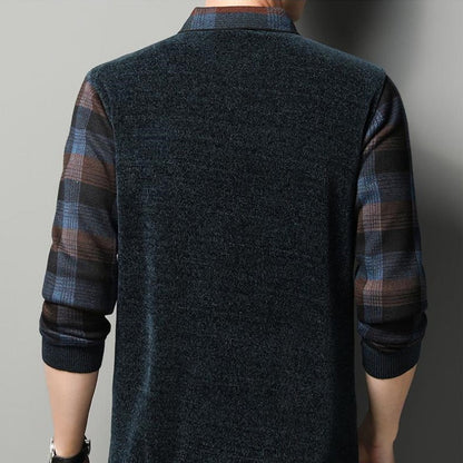 🎄🎅Weihnachts-Sonderangebot🎁Zweiteiliger Pullover für Männer aus Kunstleder mit Verdickung