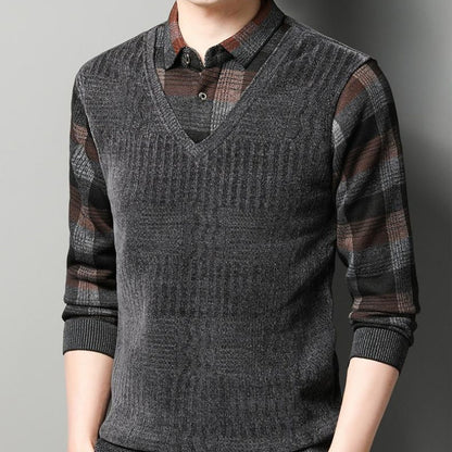 🎄🎅Weihnachts-Sonderangebot🎁Zweiteiliger Pullover für Männer aus Kunstleder mit Verdickung