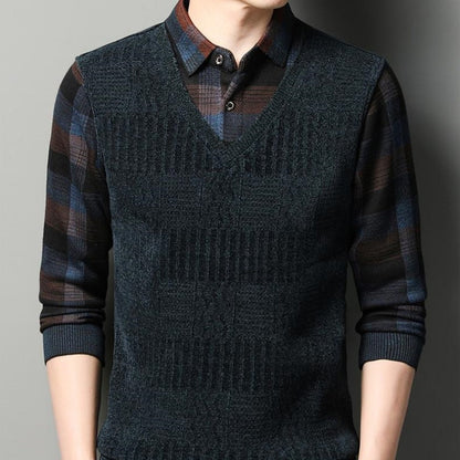 🎄🎅Weihnachts-Sonderangebot🎁Zweiteiliger Pullover für Männer aus Kunstleder mit Verdickung