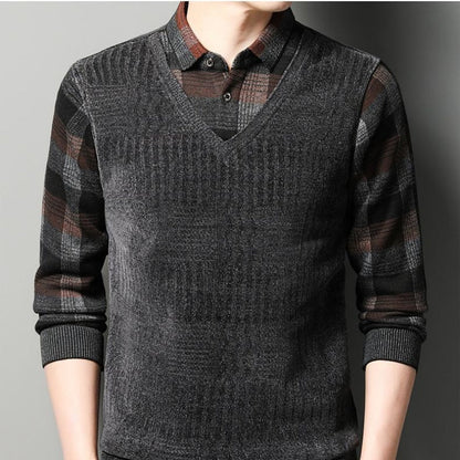 🎄🎅Weihnachts-Sonderangebot🎁Zweiteiliger Pullover für Männer aus Kunstleder mit Verdickung