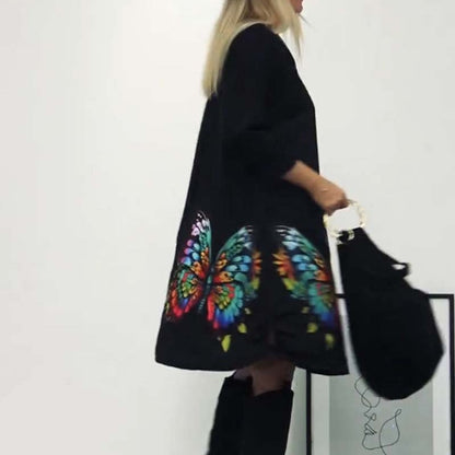 Lockeres Kleid mit Schmetterlingsdruck und Rundhalsausschnitt für Damen