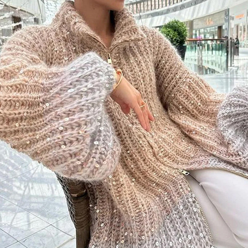 Gestrickte Pulloverjacke mit einfarbigen Pailletten🌹Kostenloser Versand