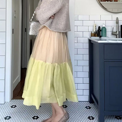 Elastischer Maxi-Stufenrock mit hoher Taille für Damen