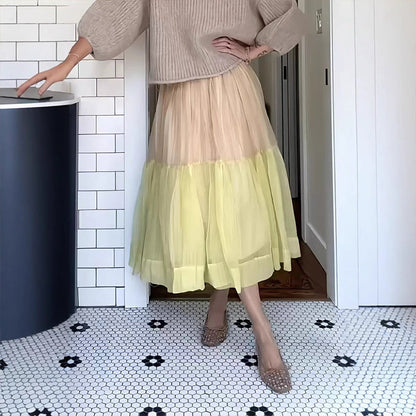 Elastischer Maxi-Stufenrock mit hoher Taille für Damen