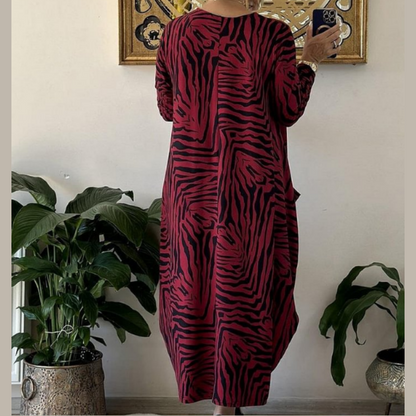 Lässiges modisches Kleid mit Zebramuster und Taschen für Damen