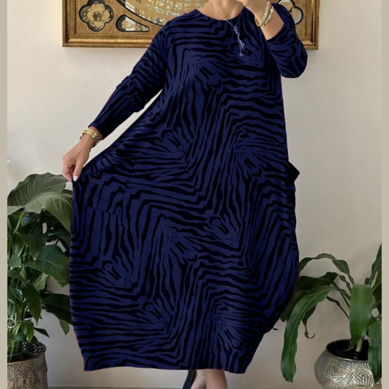 Lässiges modisches Kleid mit Zebramuster und Taschen für Damen