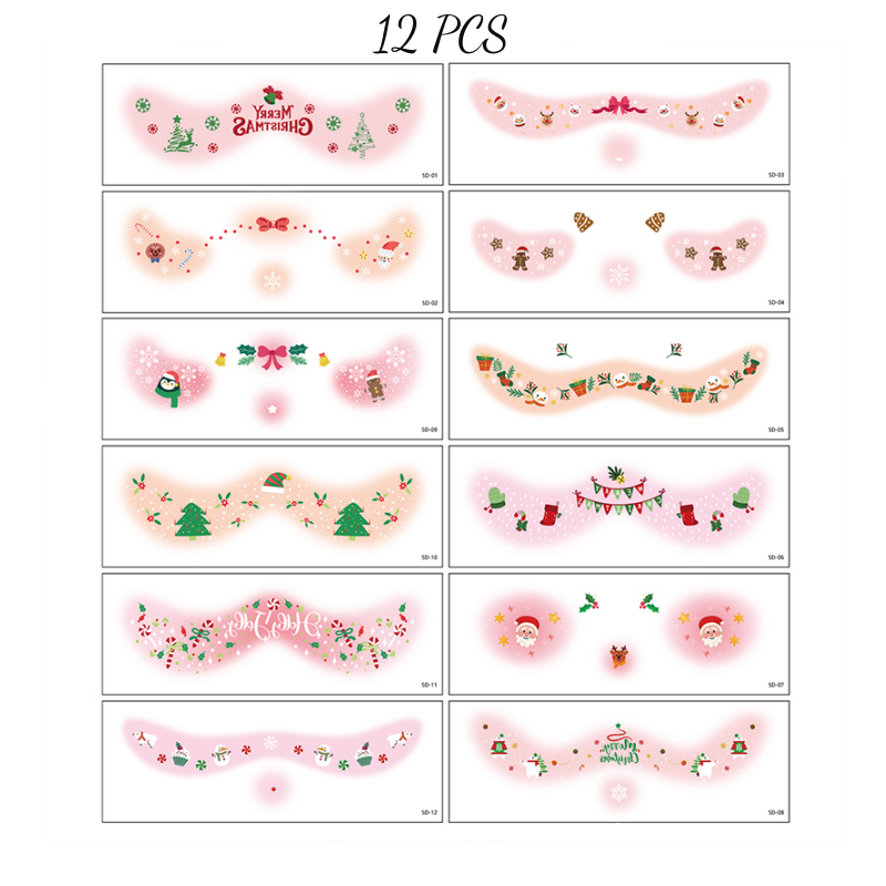 12 Bögen temporäre Weihnachts-Gesichtstattoos für Kinder
