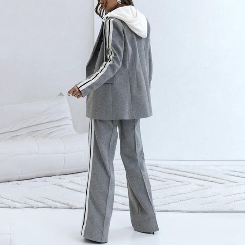Lässiges 2-teiliges Damen-Set aus grauem Blazer-Oberteil und weiten Hosen