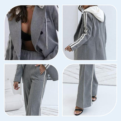 Lässiges 2-teiliges Damen-Set aus grauem Blazer-Oberteil und weiten Hosen