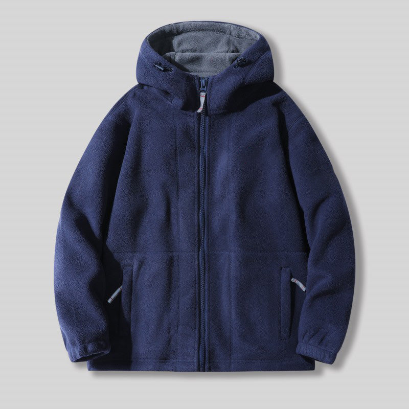 🔥[Bestes Geschenk]🔥 Warme Jacke aus doppelseitigem Kunstfell mit Kapuze🙋‍♂️