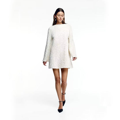 🔥✨Weihnachtsaktion 50 % RABATT🎅🎁 Geschenkauswahl – Langärmliges, lockeres Paillettenkleid mit Raffung