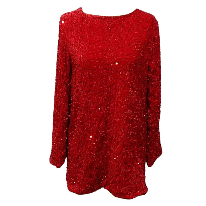 🔥✨Weihnachtsaktion 50 % RABATT🎅🎁 Geschenkauswahl – Langärmliges, lockeres Paillettenkleid mit Raffung