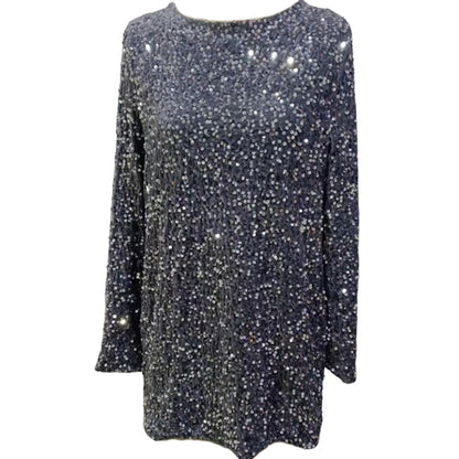 🔥✨Weihnachtsaktion 50 % RABATT🎅🎁 Geschenkauswahl – Langärmliges, lockeres Paillettenkleid mit Raffung