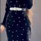 Women's Rhinestone Dress with Ruched Ruffle Hem