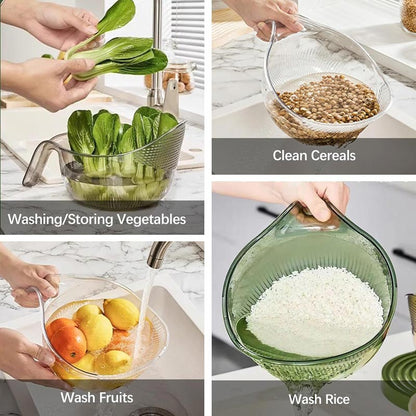🍚 50% RABATT! 🥣 Mehrzweck-Reiswaschschüssel-Sieb mit Handgriff – Integriertes Sieb, Rutschfester Griff & Ideal Zum Waschen, Abtropfen & Servieren Von Reis & Gemüse 🥗