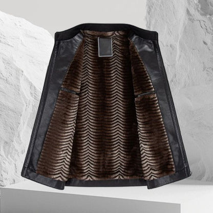 Modische, dicke, warme Lederjacke mit Stehkragen für Herren