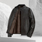 Modische, dicke, warme Lederjacke mit Stehkragen für Herren